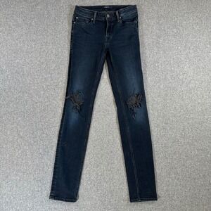 Fidelity Jeans Womens 26 Stevie Selfridge Dark Blue Ripped Knee Distressed